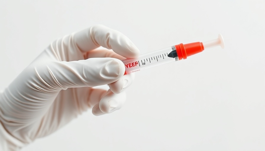 Close-up of syringe for acne scar treatment held by gloved hand.