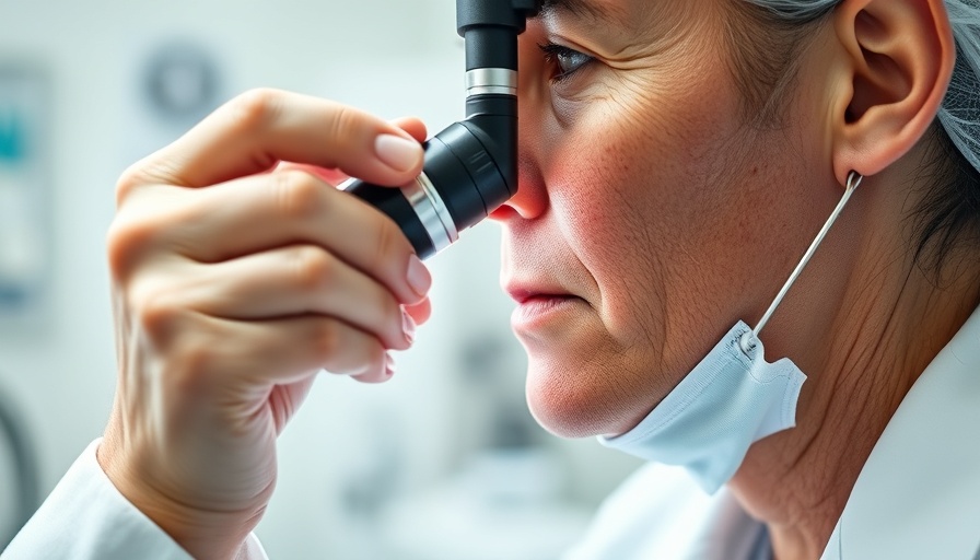 Dermatologist using dermatoscope for non-invasive treatment.