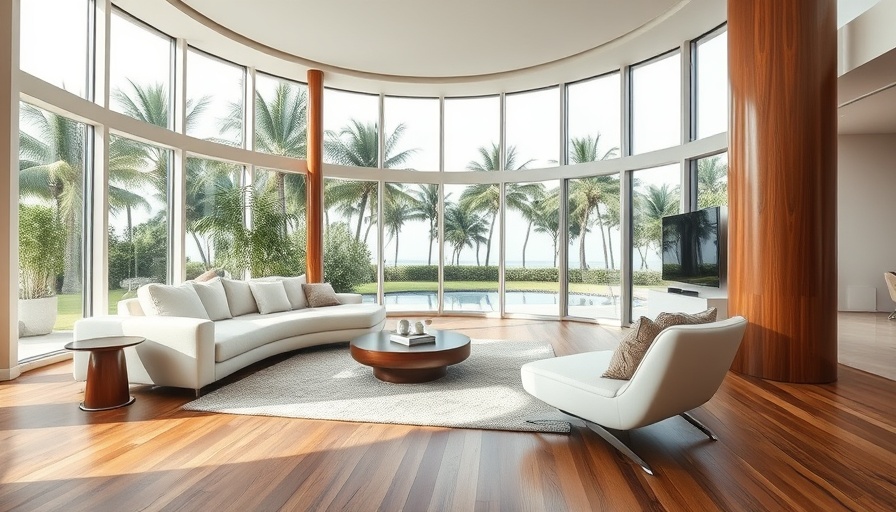 Luxury kitchen design with tropical view and modern decor.