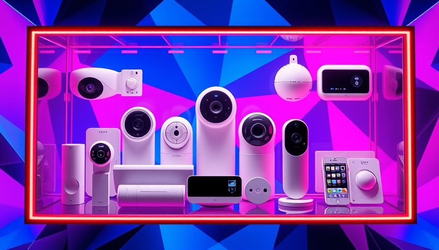 Smart home security deals showcased in colorful digital display.