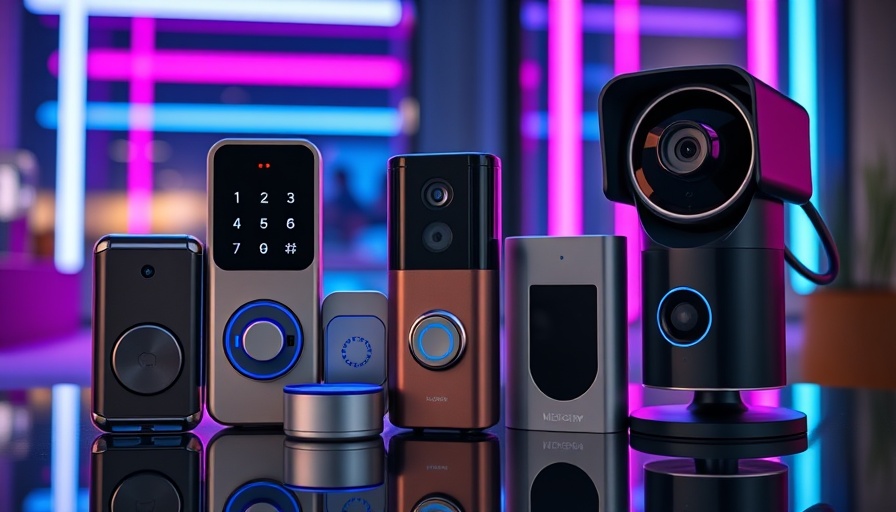 Smart home security deals showcase with vibrant background.