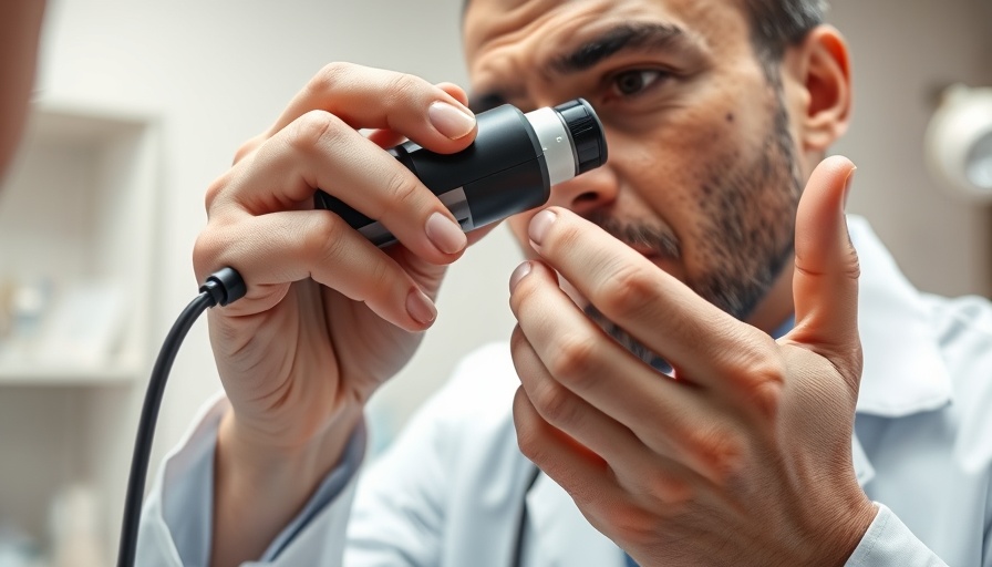 Dermatologist using a dermatoscope in a non-invasive treatment.