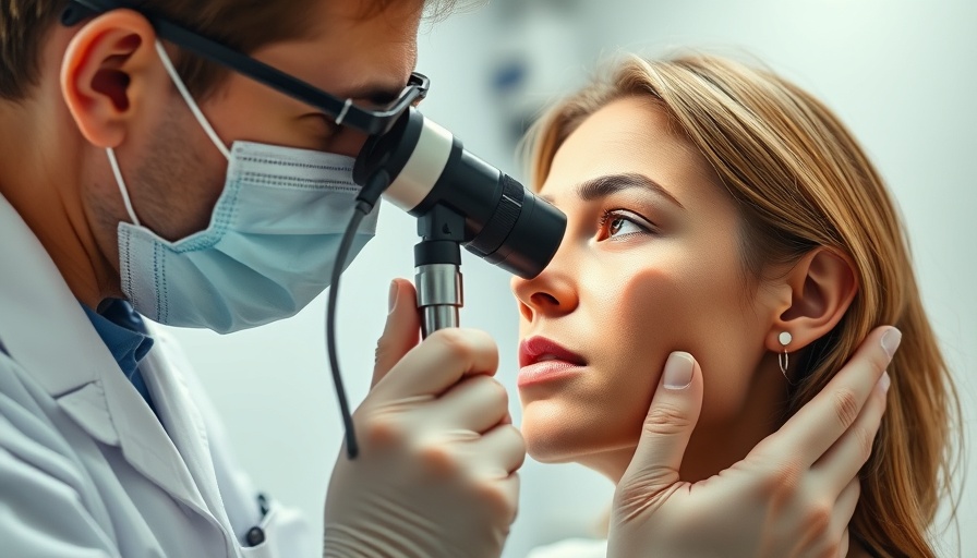 Non-invasive skin examination by dermatologist using dermoscope.