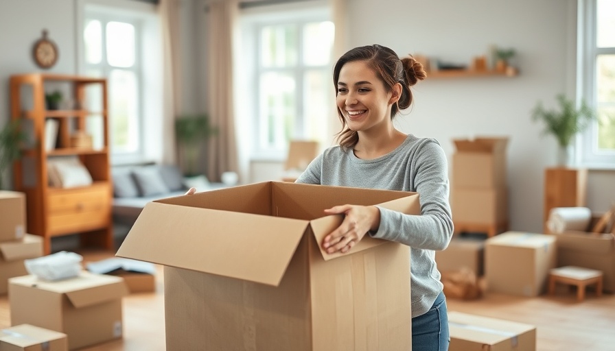 Woman packing boxes in bright room - best portable home security systems for moving.
