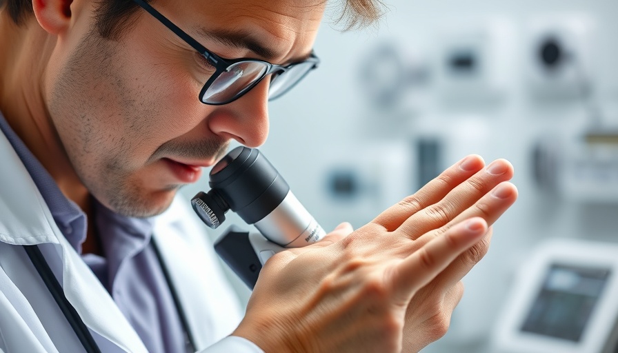 Dermatologist using dermatoscope in non-invasive treatment