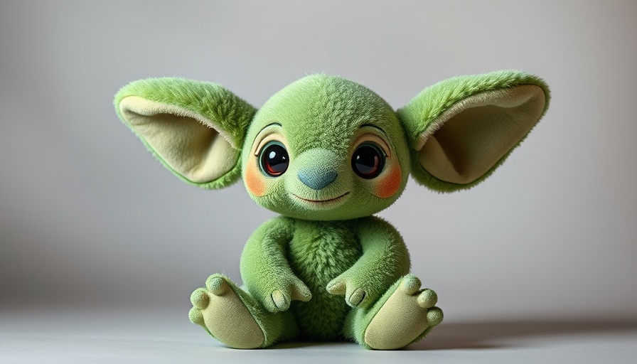 Cute green plush toy resembling a popular sci-fi character.
