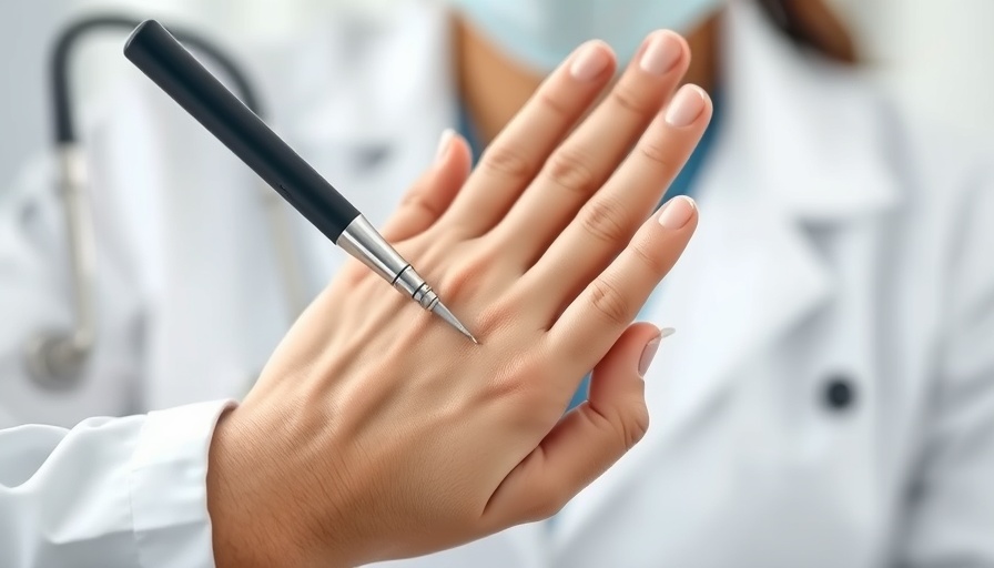 Dermatologist's non-invasive treatment on patient's hand.