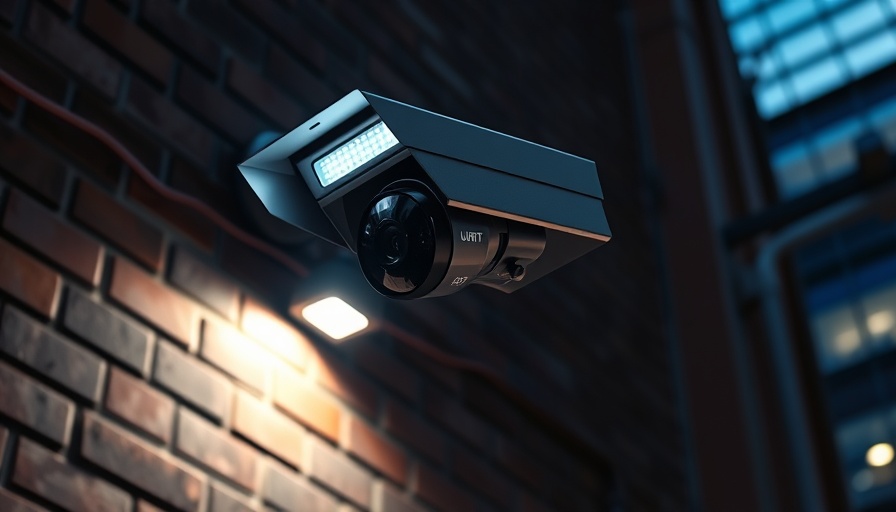 Best home security cameras with lights, nighttime view of a mounted camera with floodlights.