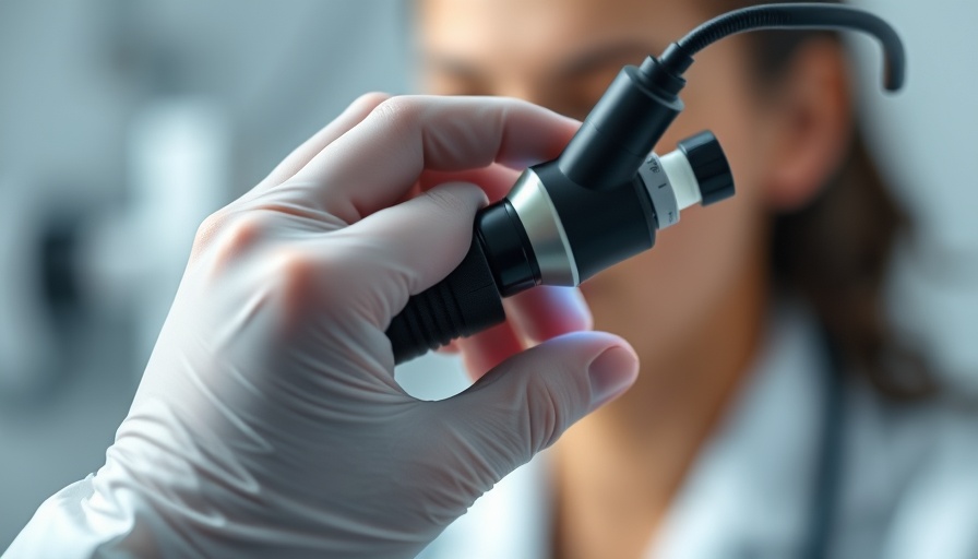 Non-invasive treatment examination with a dermatoscope in a clinical setting.