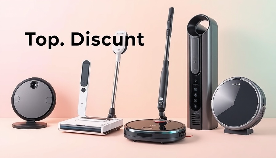 Assorted Ecovacs cleaning devices on sale against gradient backdrop.
