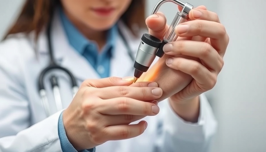 Dermatologist using dermatoscope for non-invasive treatment.