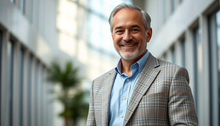 Smiling man in a checked blazer indoors under natural light.