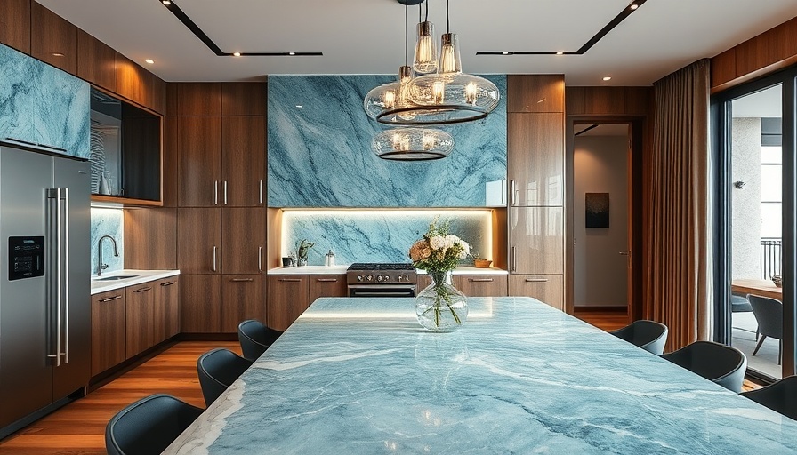 Luxurious kitchen design with marble island and modern lighting.