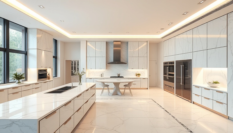 Spacious luxury kitchen design with marble countertops and modern lighting.