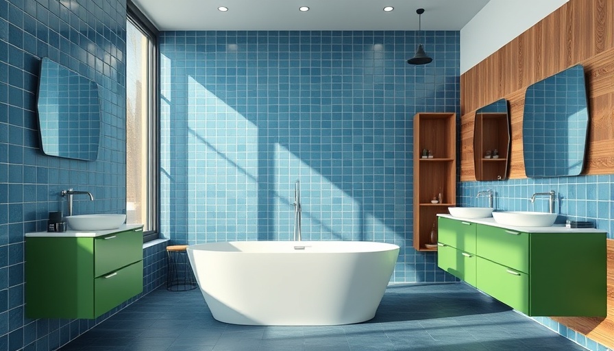 Modern bathroom design with green cabinets, sleek tub
