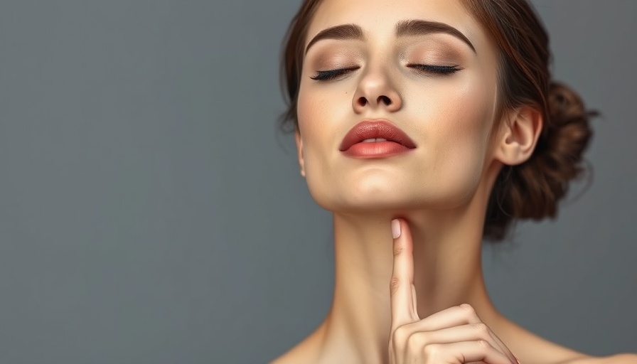 Woman touching neck gracefully, depicting Nefertiti Lift.