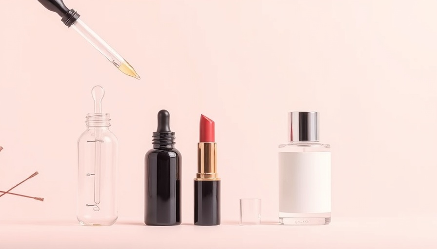 Minimalist graphic of beauty products with scientific theme, overwashing skin summer tips