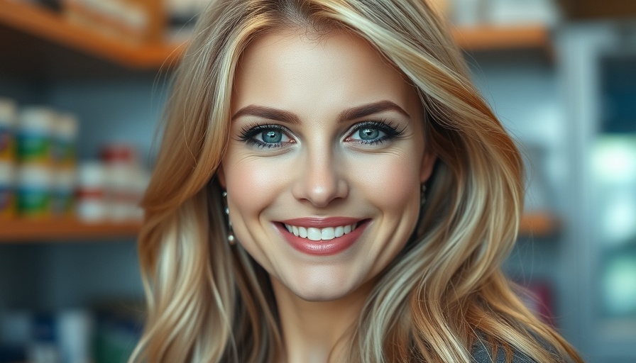 Blonde woman smiling with blurred background.