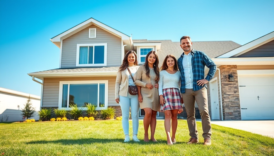 Modern family standing outside a stylish suburban home