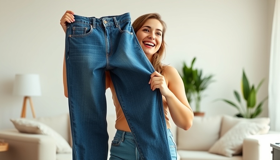 Woman celebrating weight loss in large jeans, Tirzepatide vs Semaglutide