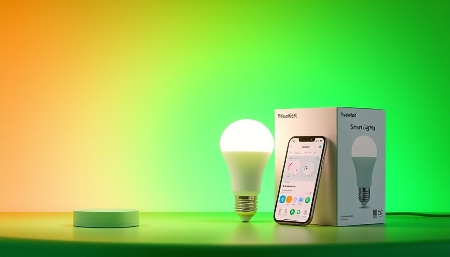 Smart lighting technology display with lamp and control app.