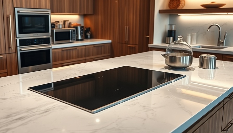 Modern luxury kitchen design with sleek cooktop on marble countertop.
