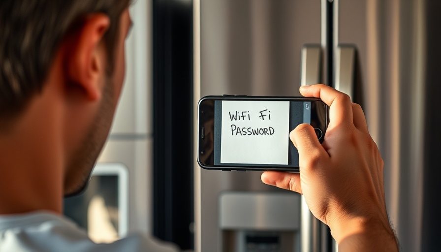 Smart home security passwords: person photographing Wi-Fi note.