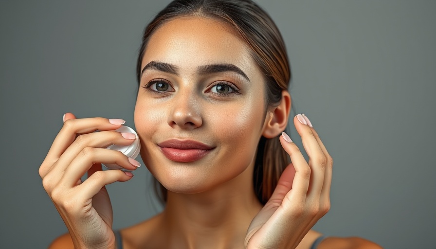 Young woman applying moisturizer on gray background