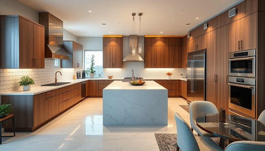 Modern luxury kitchen design with sleek elements and ambient lighting.