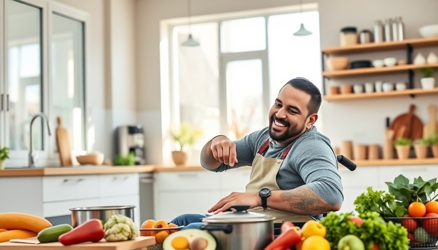A young man in a wheelchair cooking in a modern kitchen, promoting Pro Bono Design Projects for Good.