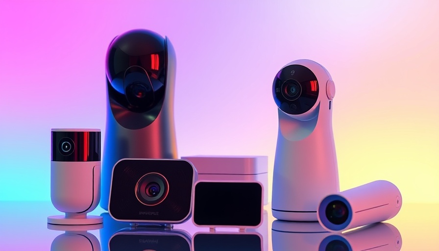 Sleek smart home devices on vibrant gradient backdrop.