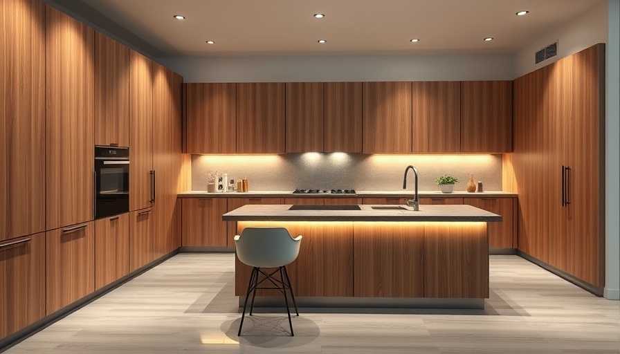 Modern kitchen island with seating and sleek cabinetry.