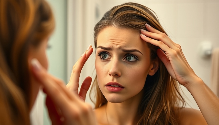 Woman examining forehead in mirror, considering Botox effects.