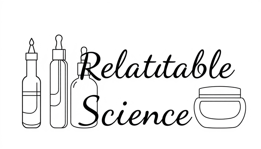 Minimalist illustration of skincare items and 'Relatable Science' text.