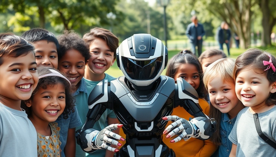 Investing in AI for Children's Future with kids interacting with robot.