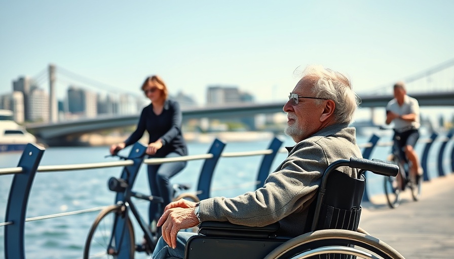 Elderly man by waterfront in wheelchair with woman on phone, elder financial abuse.