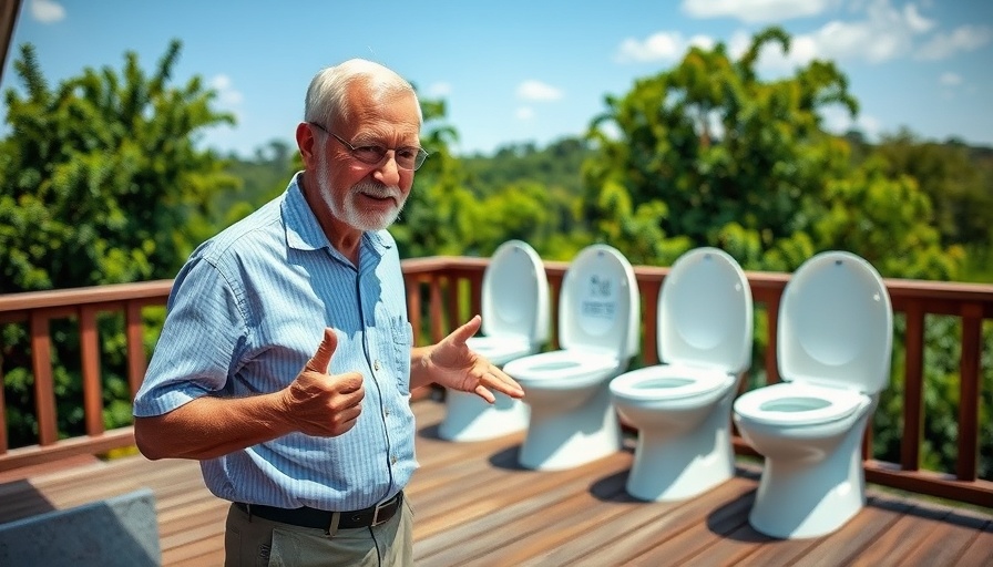 Elderly man with toilet options for home improvement.
