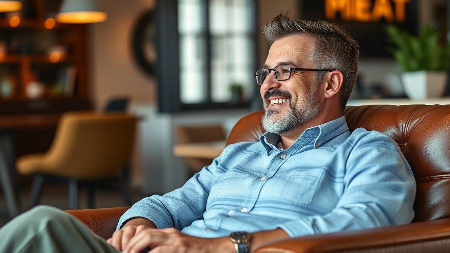 Man in a leather chair discussing roof repair topics against a modern backdrop.