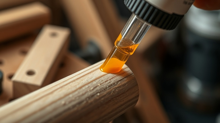 Applying glue to wooden dowel, joining wood techniques demonstration.