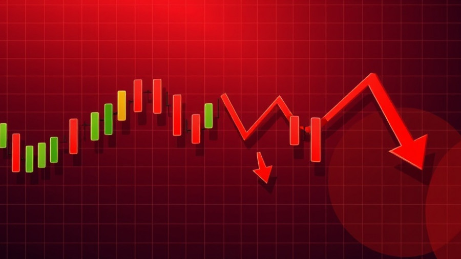Impact of trade war on stock market illustrated with falling chart and arrows.