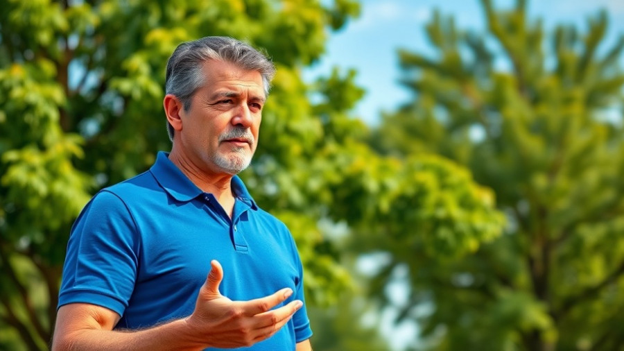 Middle-aged man outdoors in blue polo gesturing, related to Kohler vs Toto Toilets.