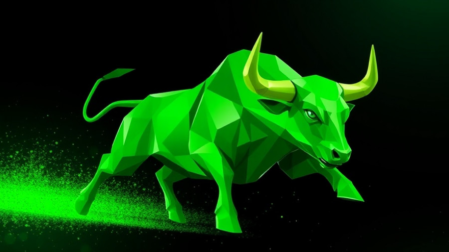 Futuristic green bull symbolizing stock market performance today.