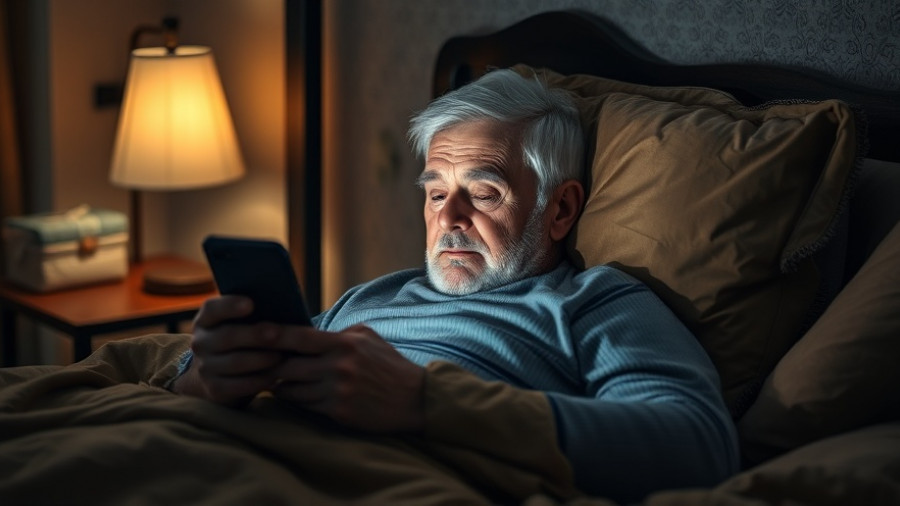 Elderly man in bed on smartphone highlighting elder scams.