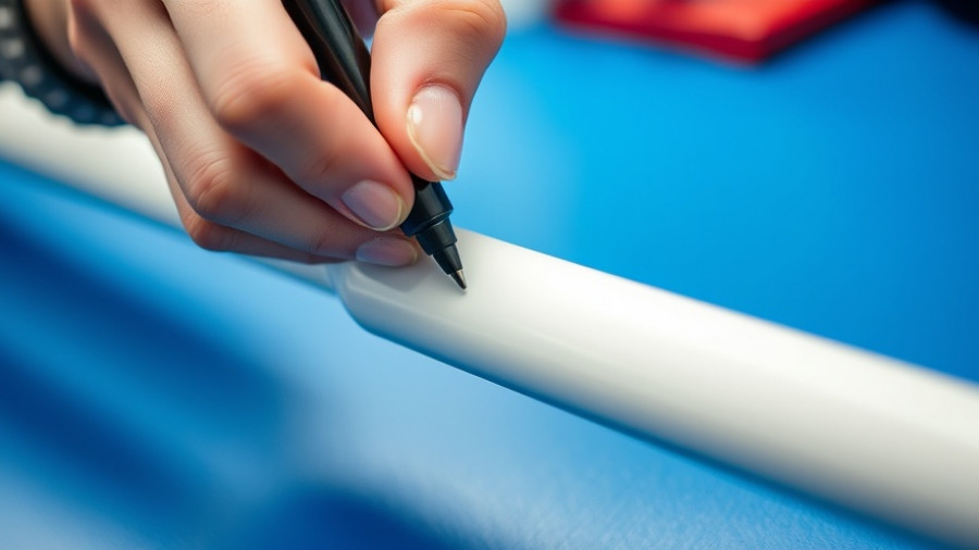 Person marking a red object with a black marker for home improvement tips.