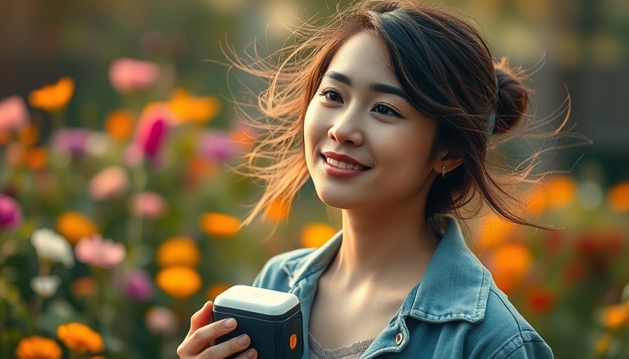 Young woman with health device in garden, RxPx and Rare Disease Management.