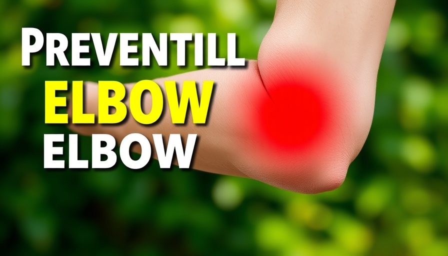 Prevent tennis elbow tips with person holding elbow and green background.