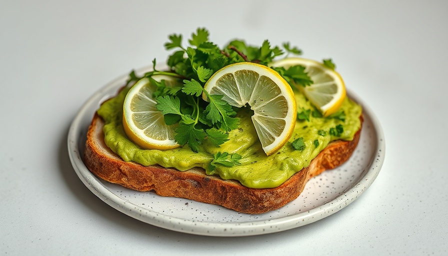 Protein in avocado toast with fresh greens and lime wedges.