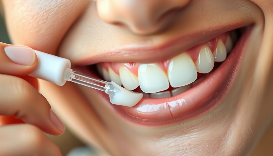 Close-up of teeth with whitening gel applied, featuring calcium cyclotriphosphate.