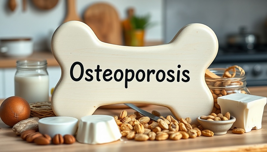 Bone-shaped sign 'Osteoporosis' with dairy, representing risk to bone health.