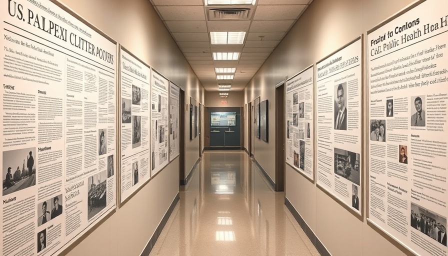 Informative display on U.S. Public Health policy highlighting health topics.